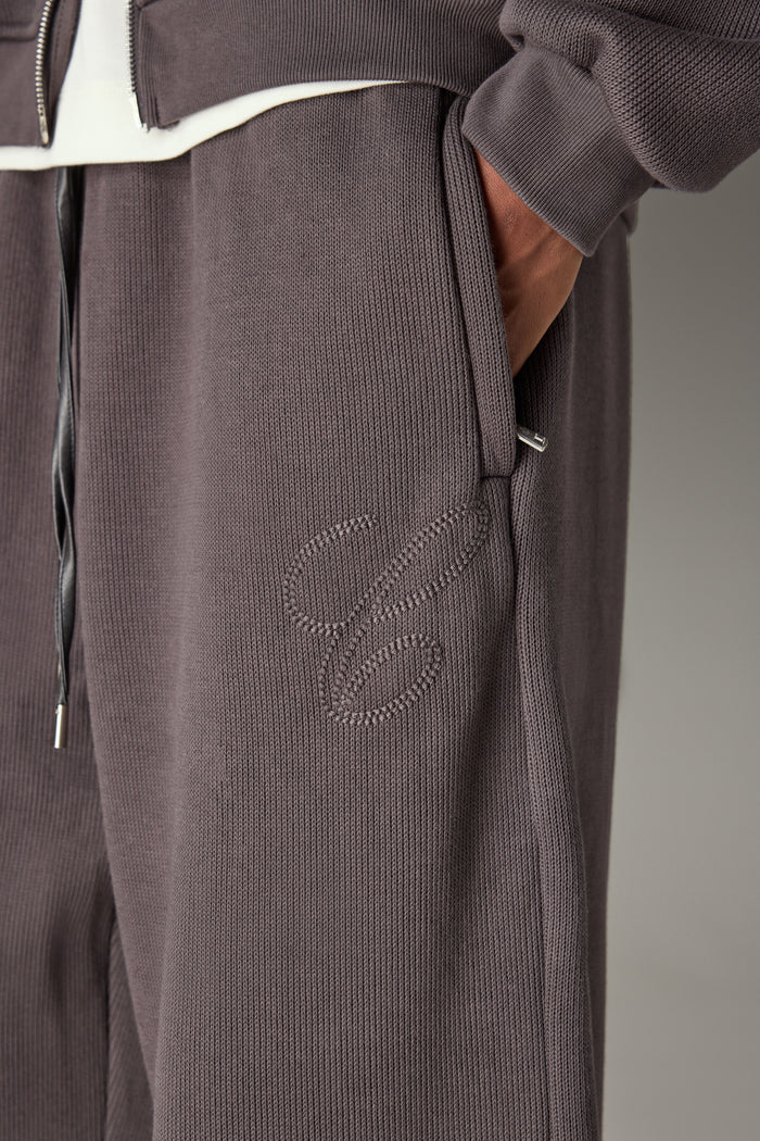 KNIT CONTRAST DRAWCORDS RELAXED JOGGERS - CHARCOAL