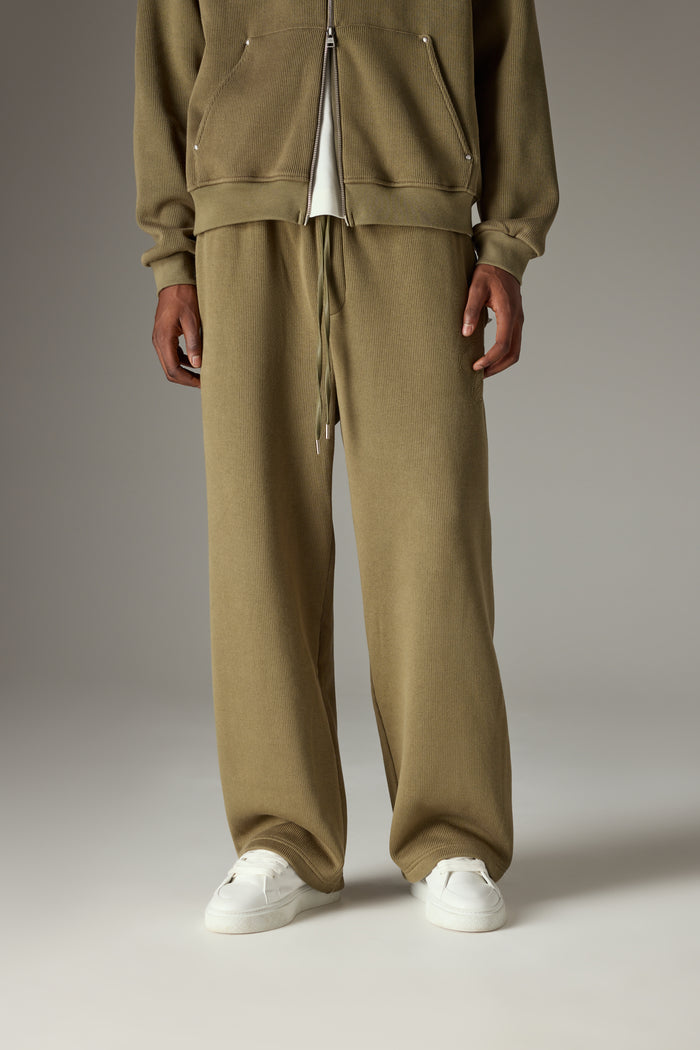 KNIT CONTRAST DRAWCORDS RELAXED JOGGERS - KHAKI