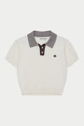 KNITTED COLLAR POLO TOP - CREAM