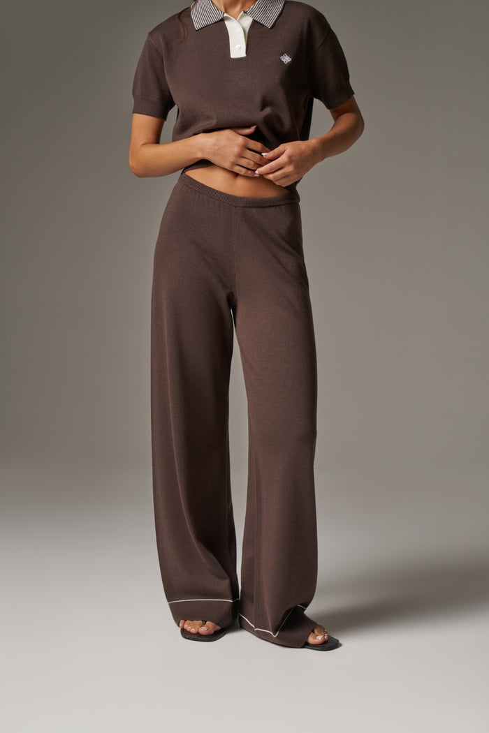 KNITTED PANEL TROUSERS - BROWN