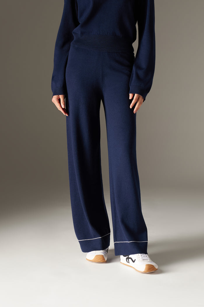 KNITTED PANEL TROUSERS - NAVY