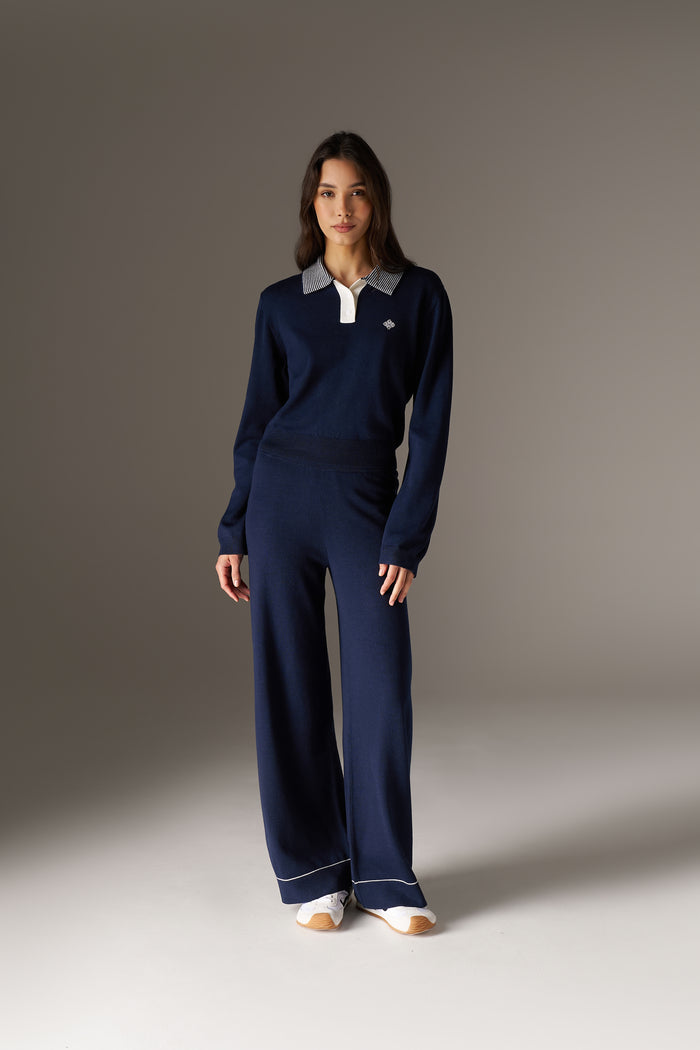 KNITTED PANEL TROUSERS - NAVY