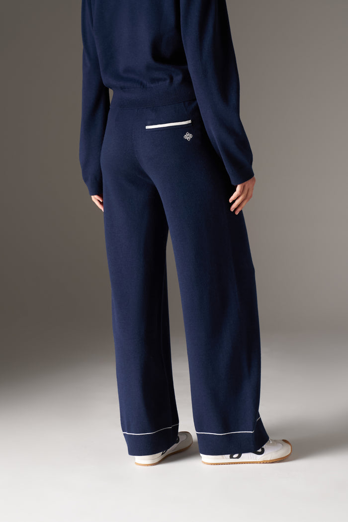 KNITTED PANEL TROUSERS - NAVY