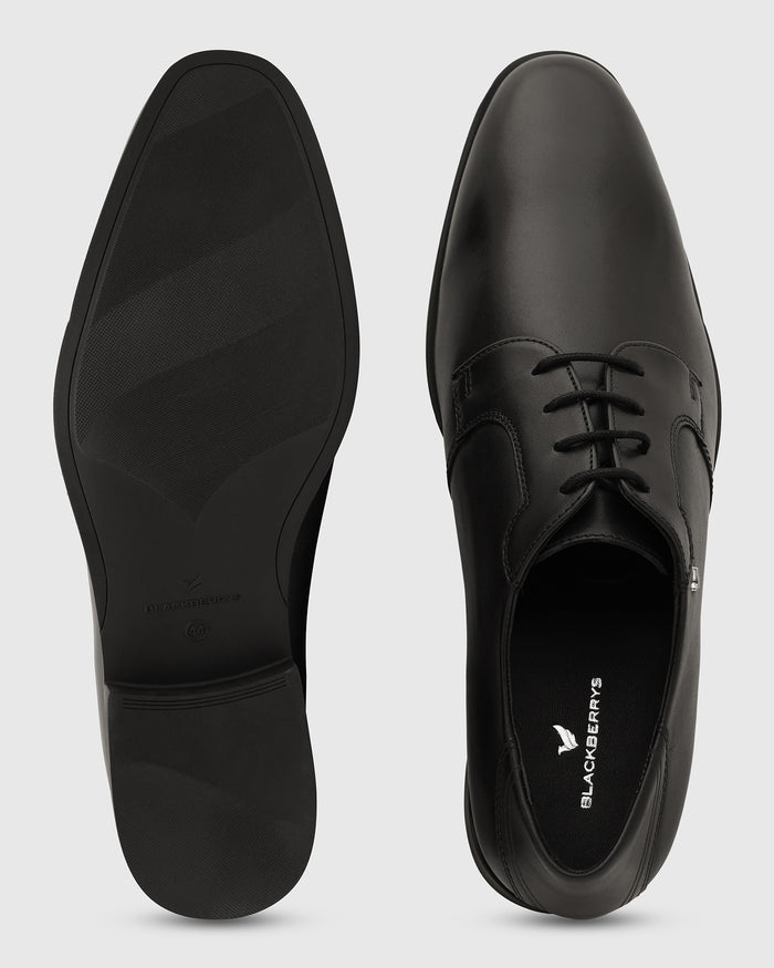 Leather Black Solid Derby Shoes - Varg
