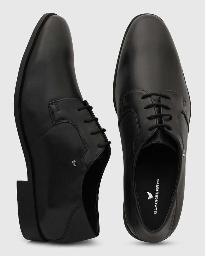 Leather Black Solid Derby Shoes - Varg