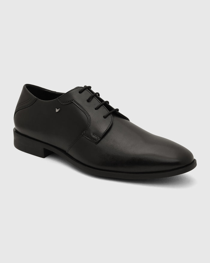 Leather Black Solid Derby Shoes - Varg