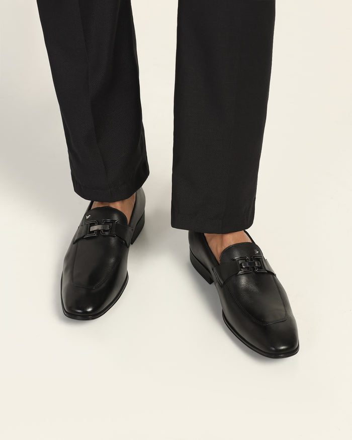 Leather Black Solid Slip On Shoes - Vice