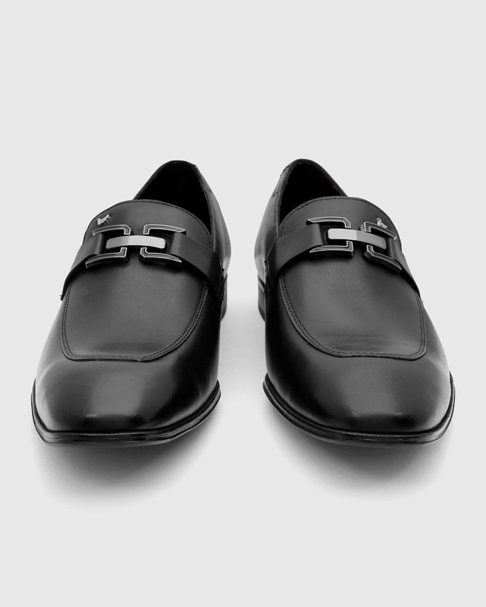 Leather Black Solid Slip On Shoes - Vice