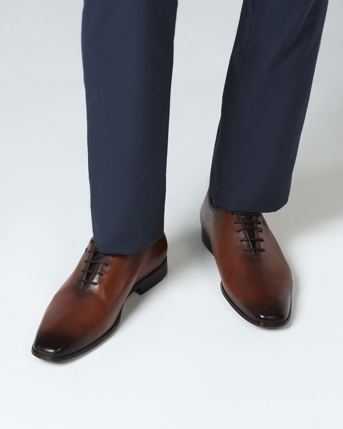 Leather Tan Burgundy Solid Shoes - Von