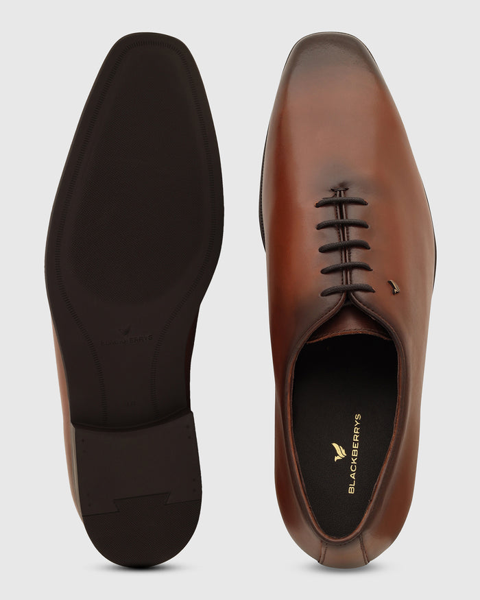 Leather Tan Burgundy Solid Shoes - Von