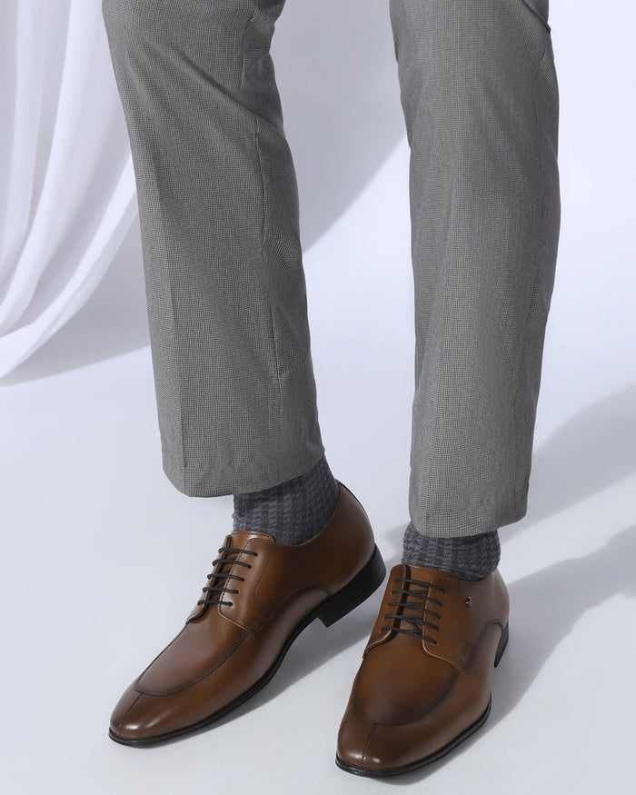 Leather Tan Solid Derby Shoes - Vachel