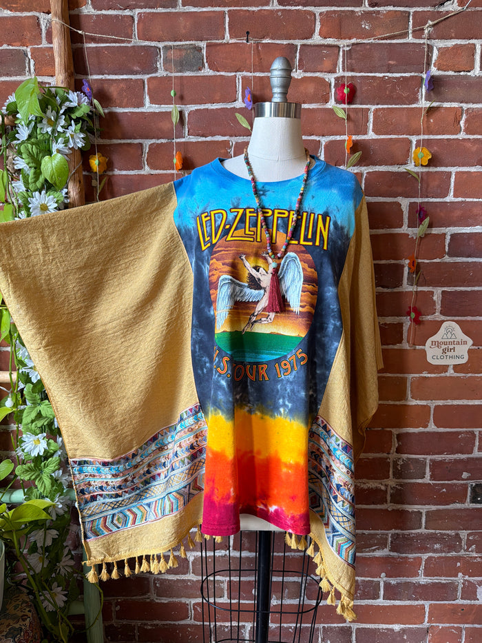 Led Zeppelin Tie Dye Inspired Flowy Embroidered Poncho Top
