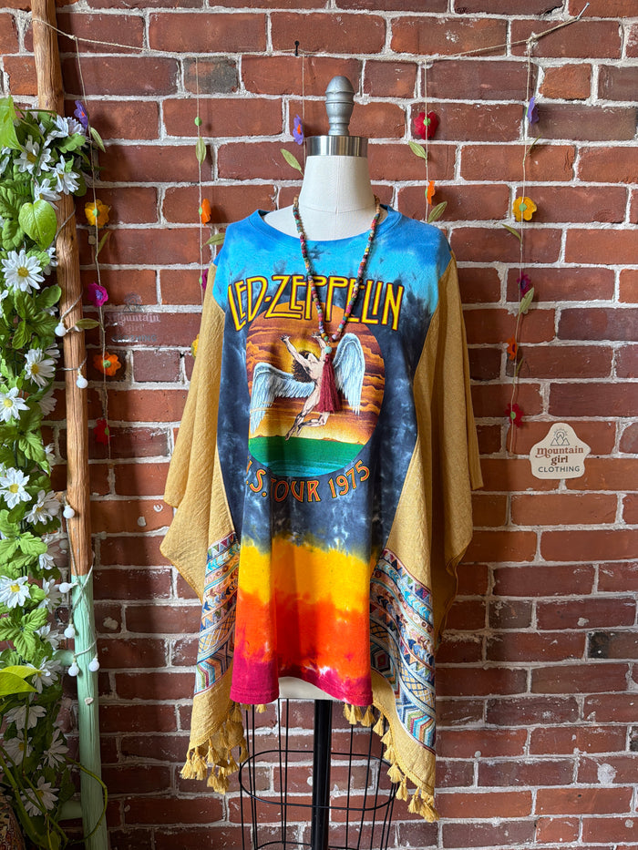 Led Zeppelin Tie Dye Inspired Flowy Embroidered Poncho Top