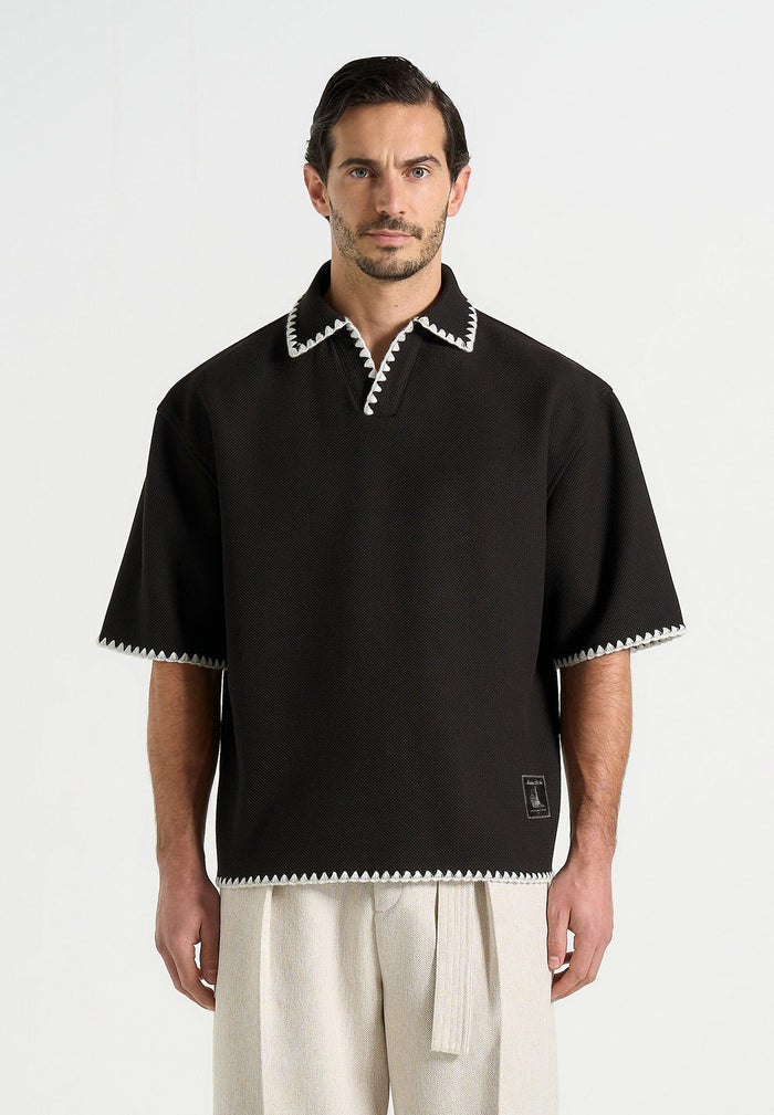 lenny-boxy-polo-shirt-with-whipstitch-detail-black