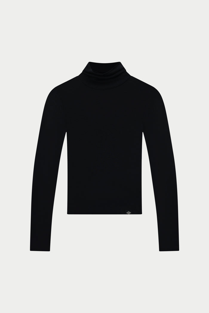 LIGHTWEIGHT ROLL NECK TOP - BLACK