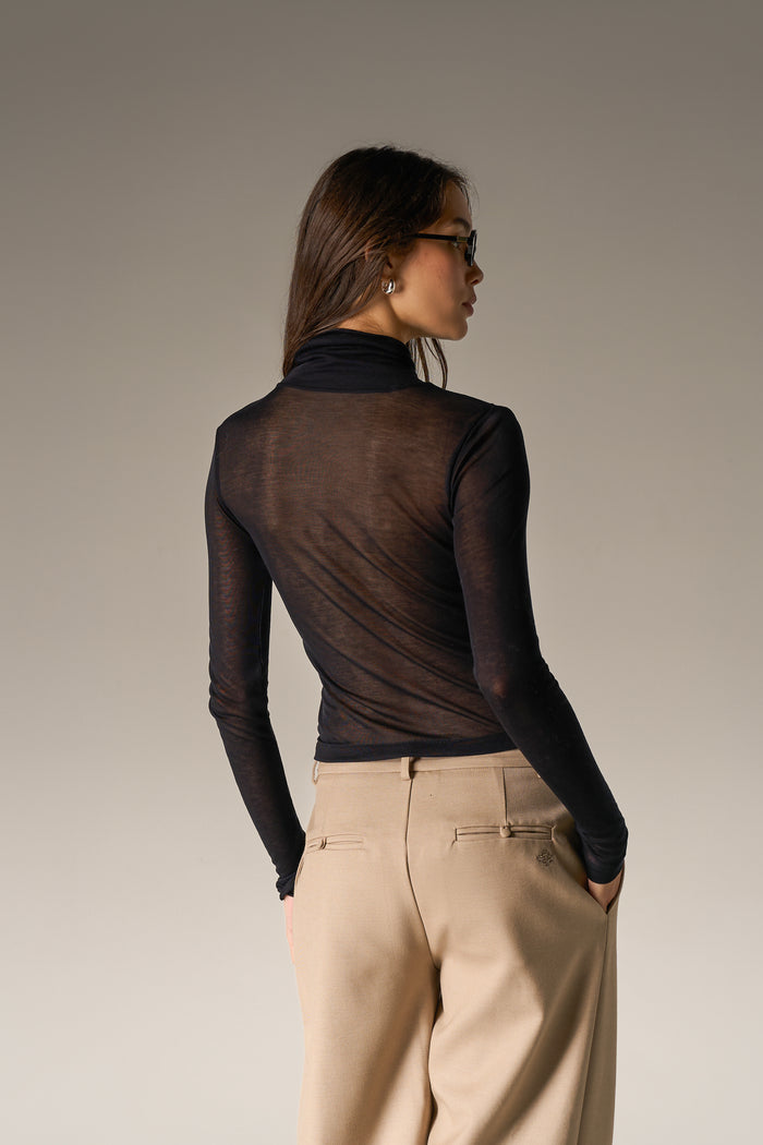 LIGHTWEIGHT ROLL NECK TOP - BLACK