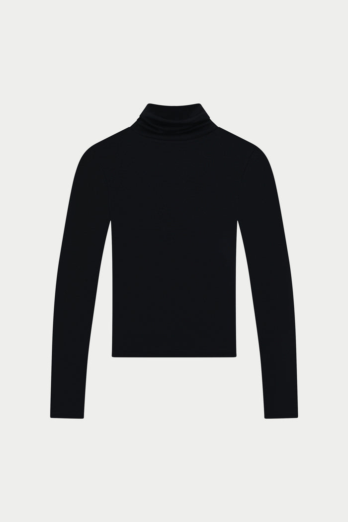 LIGHTWEIGHT ROLL NECK TOP - BLACK