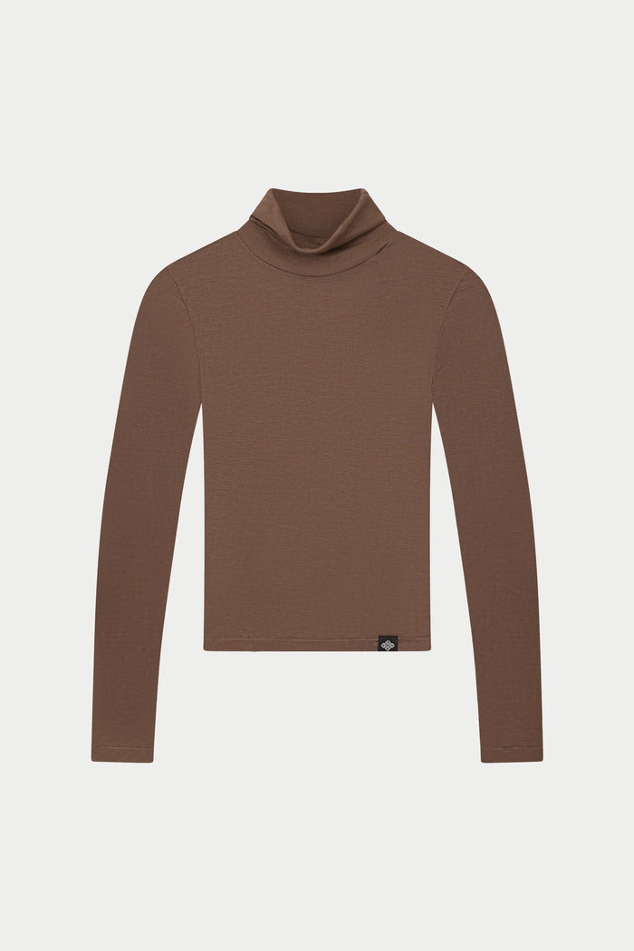 LIGHTWEIGHT ROLL NECK TOP - CHOCOLATE