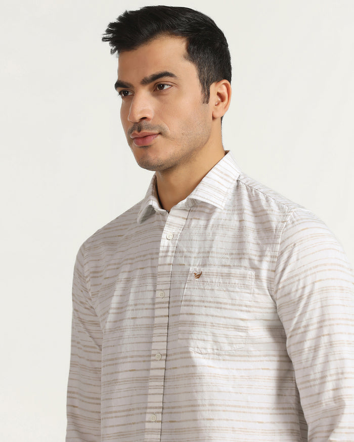 Linen Casual Beige Jacquard Shirt - Daigo