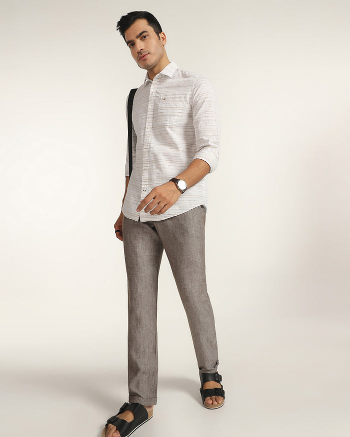 Linen Casual Beige Jacquard Shirt - Daigo