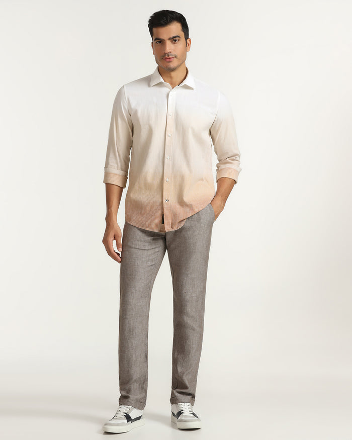 Linen Casual Beige Printed Shirt - Rayen