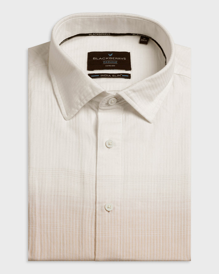 Linen Casual Beige Printed Shirt - Rayen