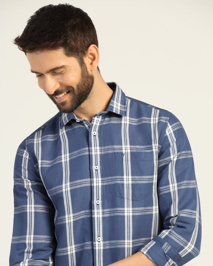 Linen Casual Blue Check Shirt - Yori