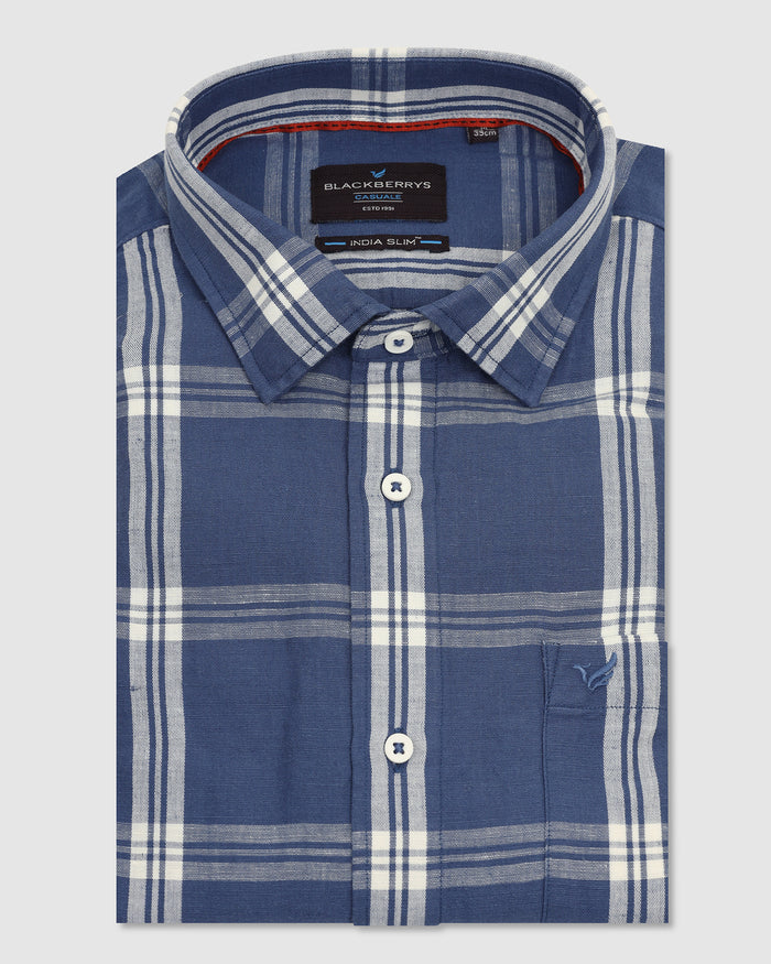 Linen Casual Blue Check Shirt - Yori