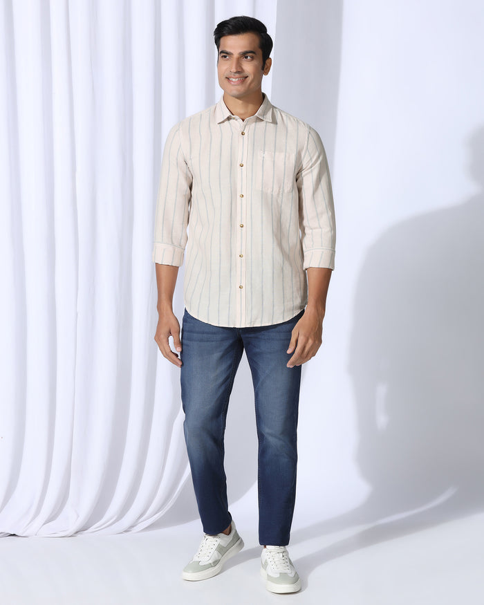 Linen Casual Ecru Stripe Shirt - Darcom