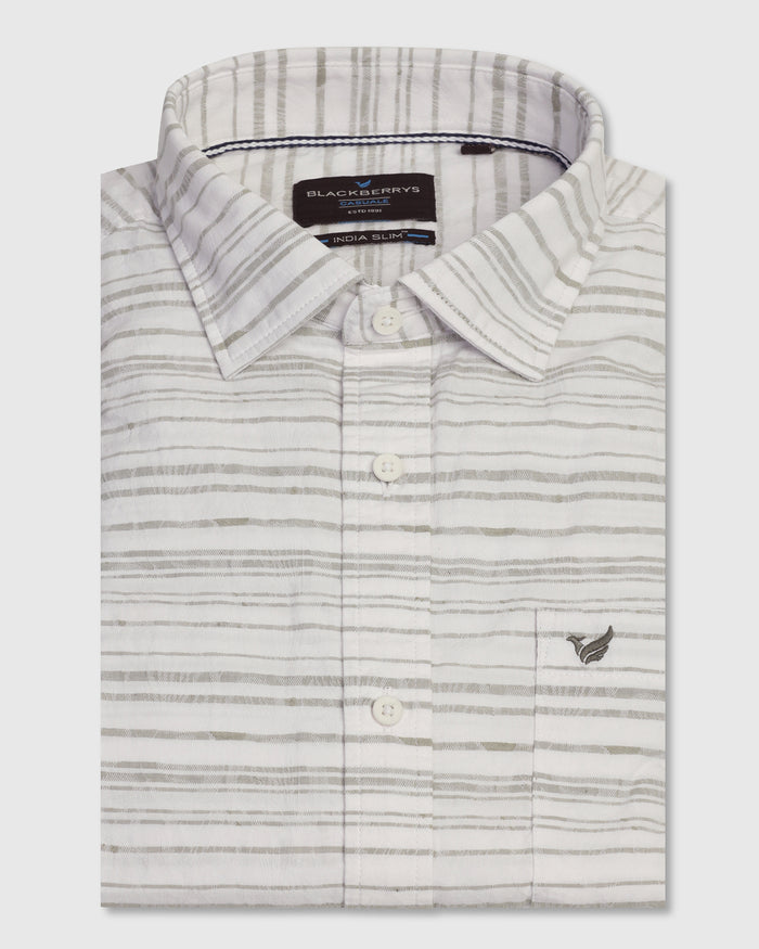 Linen Casual Green Jacquard Shirt - Daigo