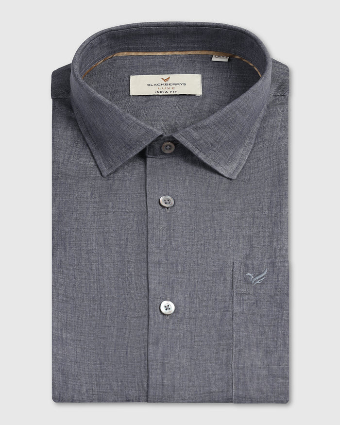 Linen Casual Grey Solid Shirt - Bayek