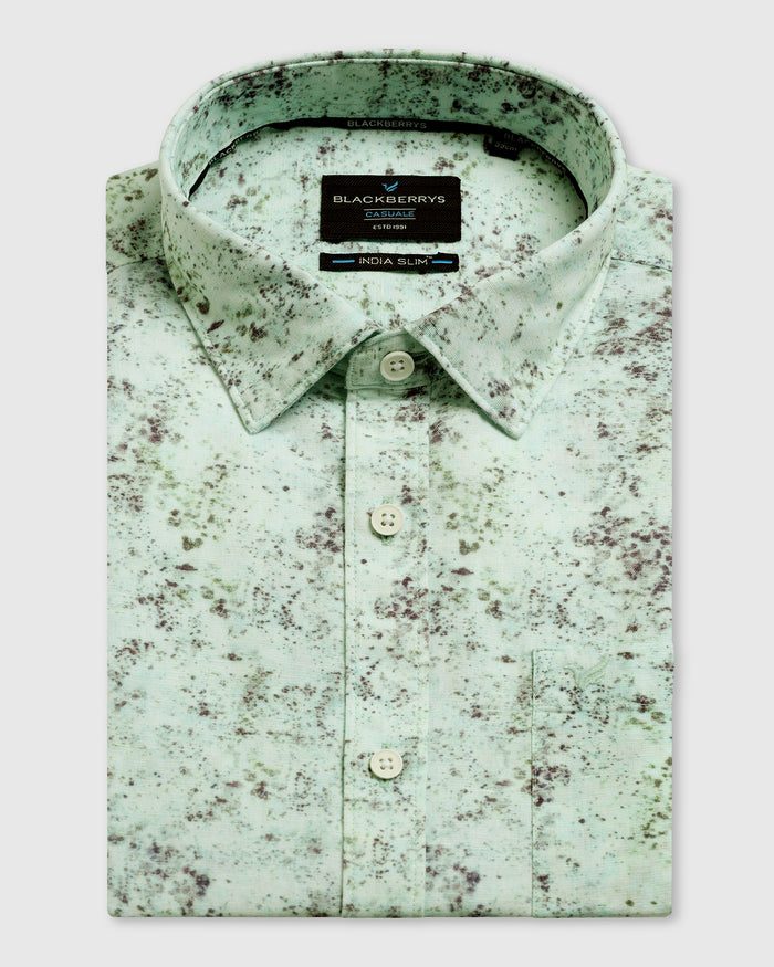 Linen Casual Half Sleeve Grey Printed Shirt - gabin