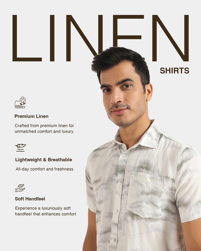 Linen Casual Half Sleeve Grey Printed Shirt - Kyren