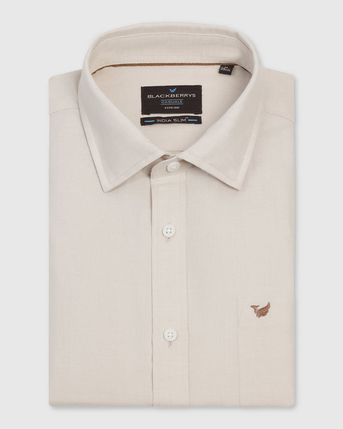Linen Casual Half Sleeve Natural Solid Shirt - Salmon