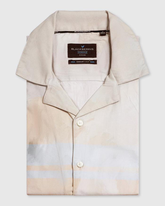 Linen Casual Half Sleeve Ochre Printed Shirt - Avery