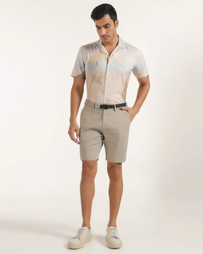 Linen Casual Half Sleeve Ochre Printed Shirt - Avery