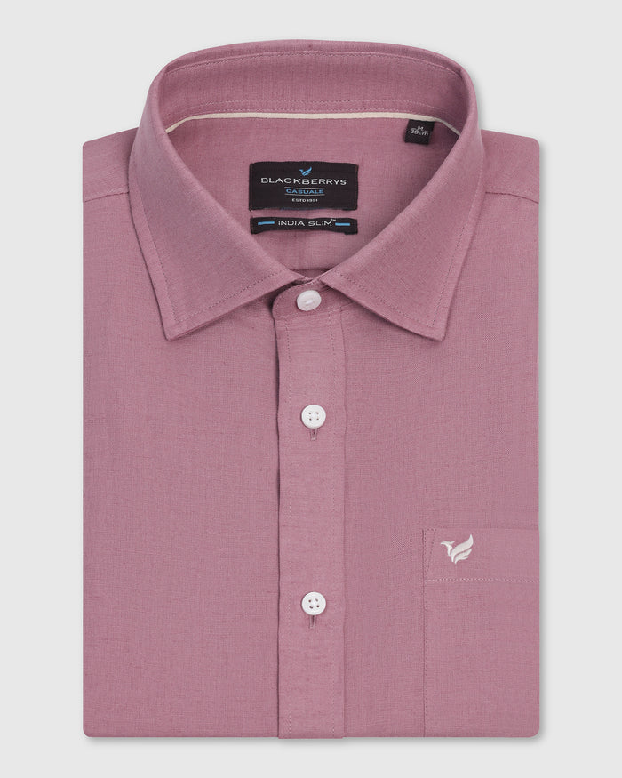 Linen Casual Half Sleeve Pink Solid Shirt - Salmon