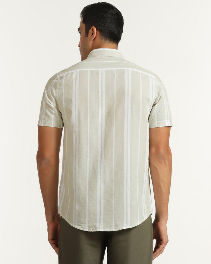 Linen Casual Half Sleeve Pistachio Stripe Shirt - breton