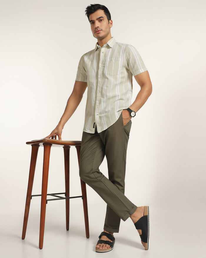 Linen Casual Half Sleeve Pistachio Stripe Shirt - breton