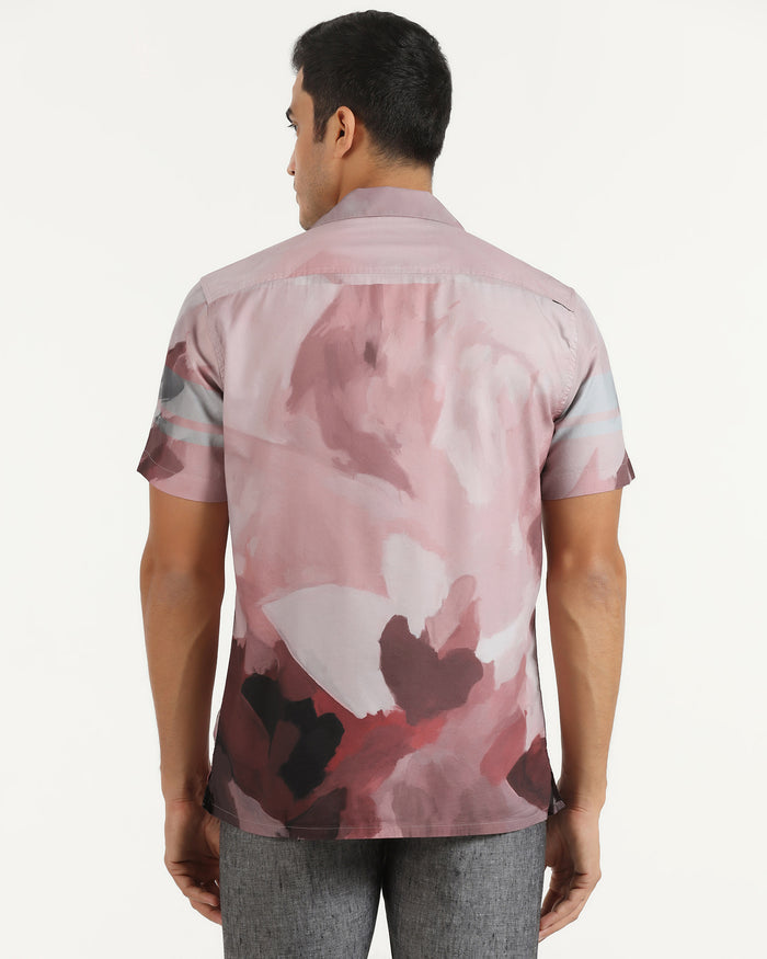 Linen Casual Half Sleeve Red Printed Shirt - avery