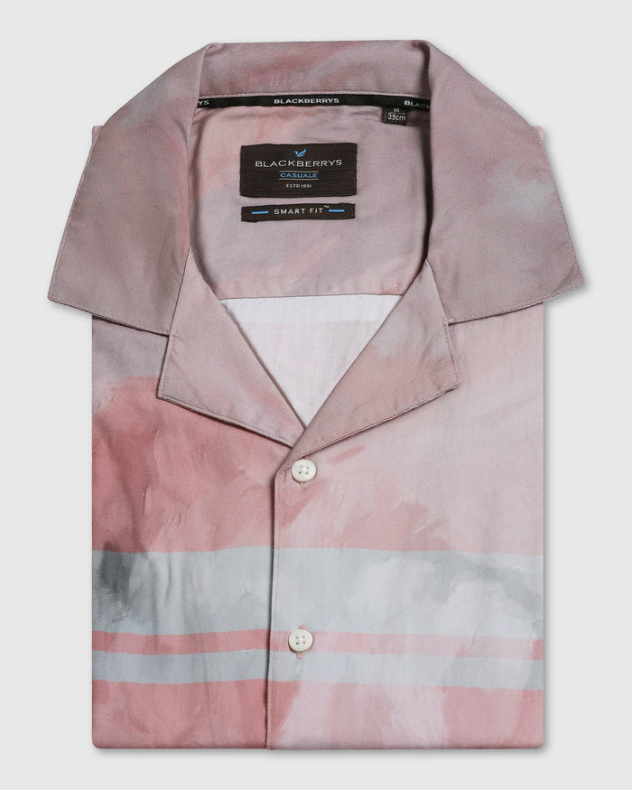 Linen Casual Half Sleeve Red Printed Shirt - avery