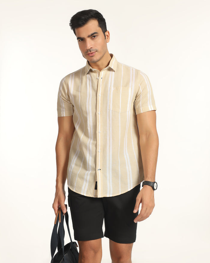 Linen Casual Half Sleeve Yellow Stripe Shirt - breton