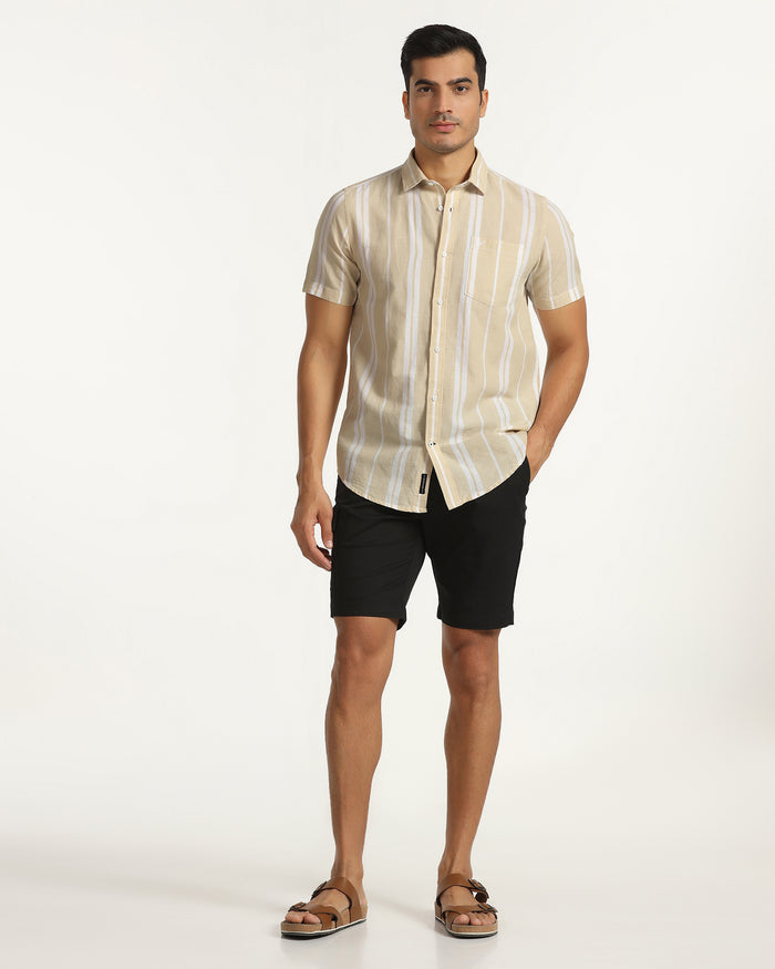 Linen Casual Half Sleeve Yellow Stripe Shirt - breton