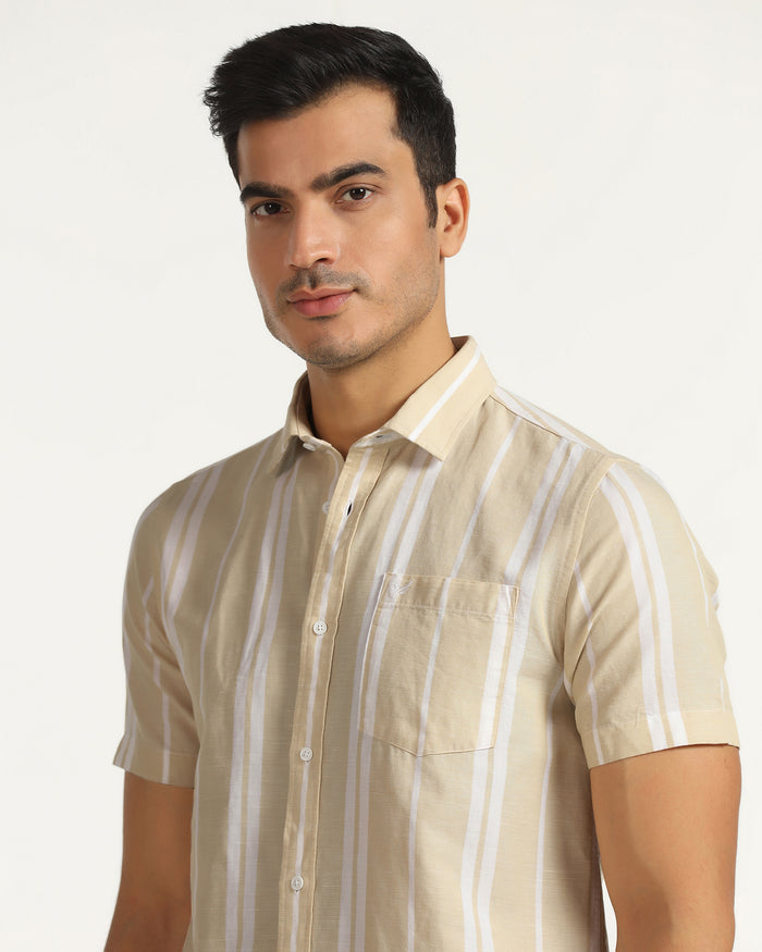 Linen Casual Half Sleeve Yellow Stripe Shirt - breton
