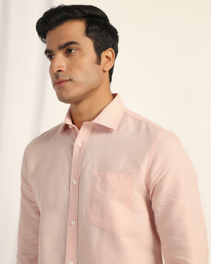 Linen Casual Peach Solid Shirt - Salmon