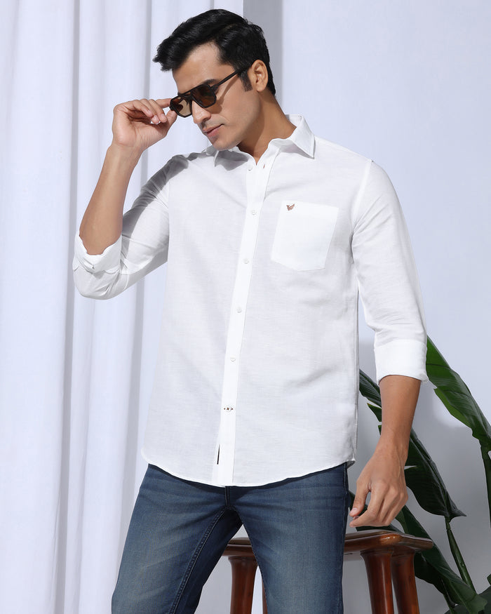 Linen Casual White Solid Shirt - Salmon