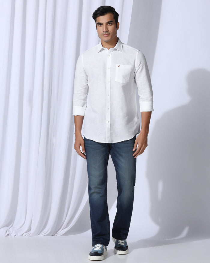 Linen Casual White Solid Shirt - Salmon