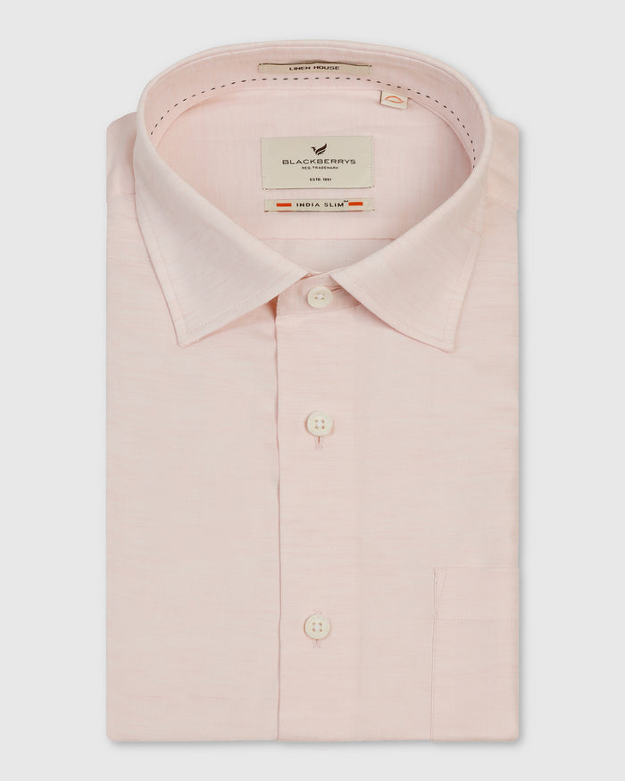 Linen Formal Peach Solid Shirt - Save