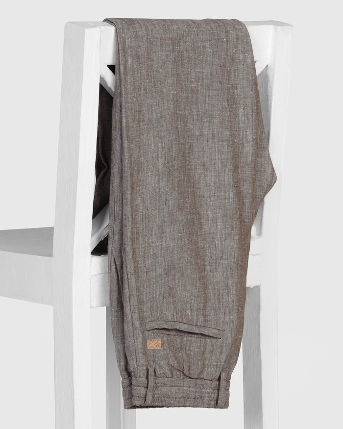 Linen Slim Comfort B-95 Casual Mouse Solid Khakis - Chales
