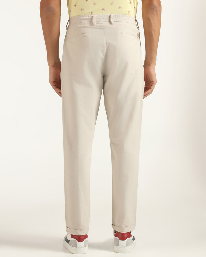 Linen Sneaker Fit Casual Beige Solid Khakis - Kinston